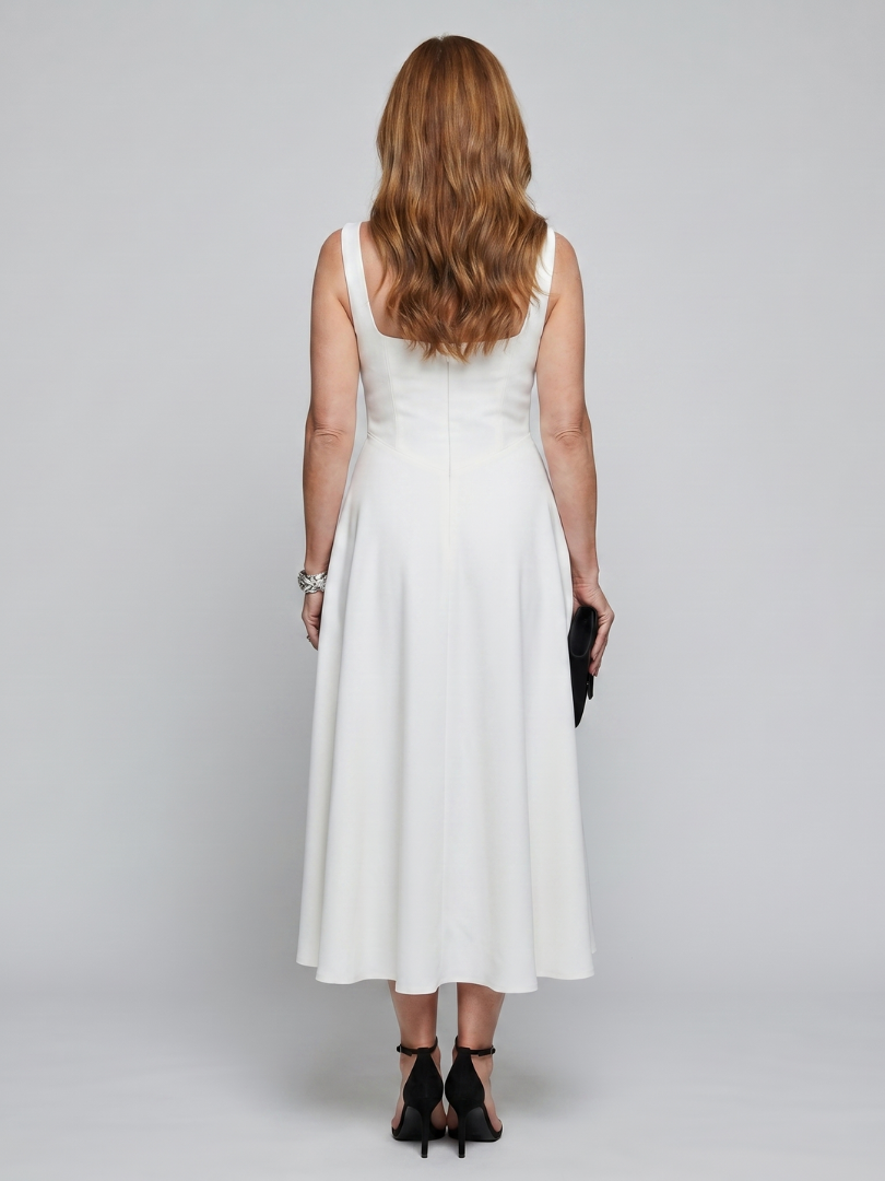 Pallas | Sleeveless Square Neck Flared Skirt Midi Dress
