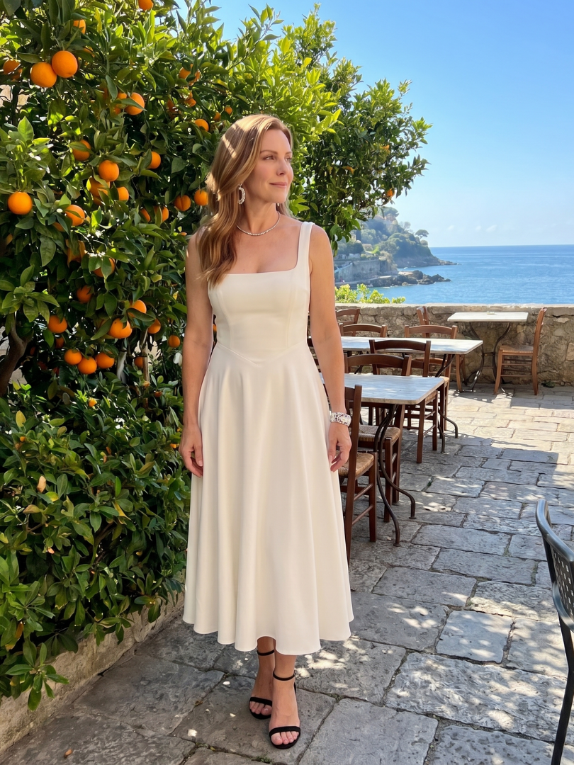 Pallas | Sleeveless Square Neck Flared Skirt Midi Dress