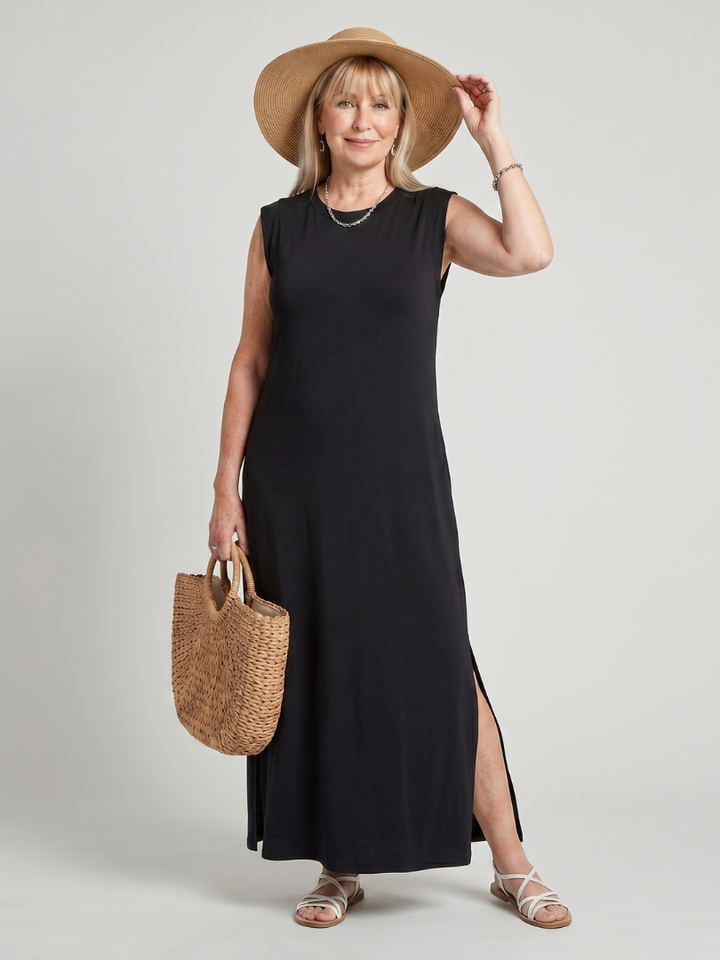 Harlow | Straight Silhouette Crew Neck Midi Dress